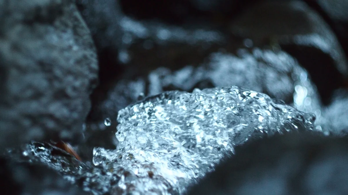 macro shot of warm running bath water with herbal ingredients like dried mugwort and ginger, steamy atmosphere, modern minimalist wooden bathroom